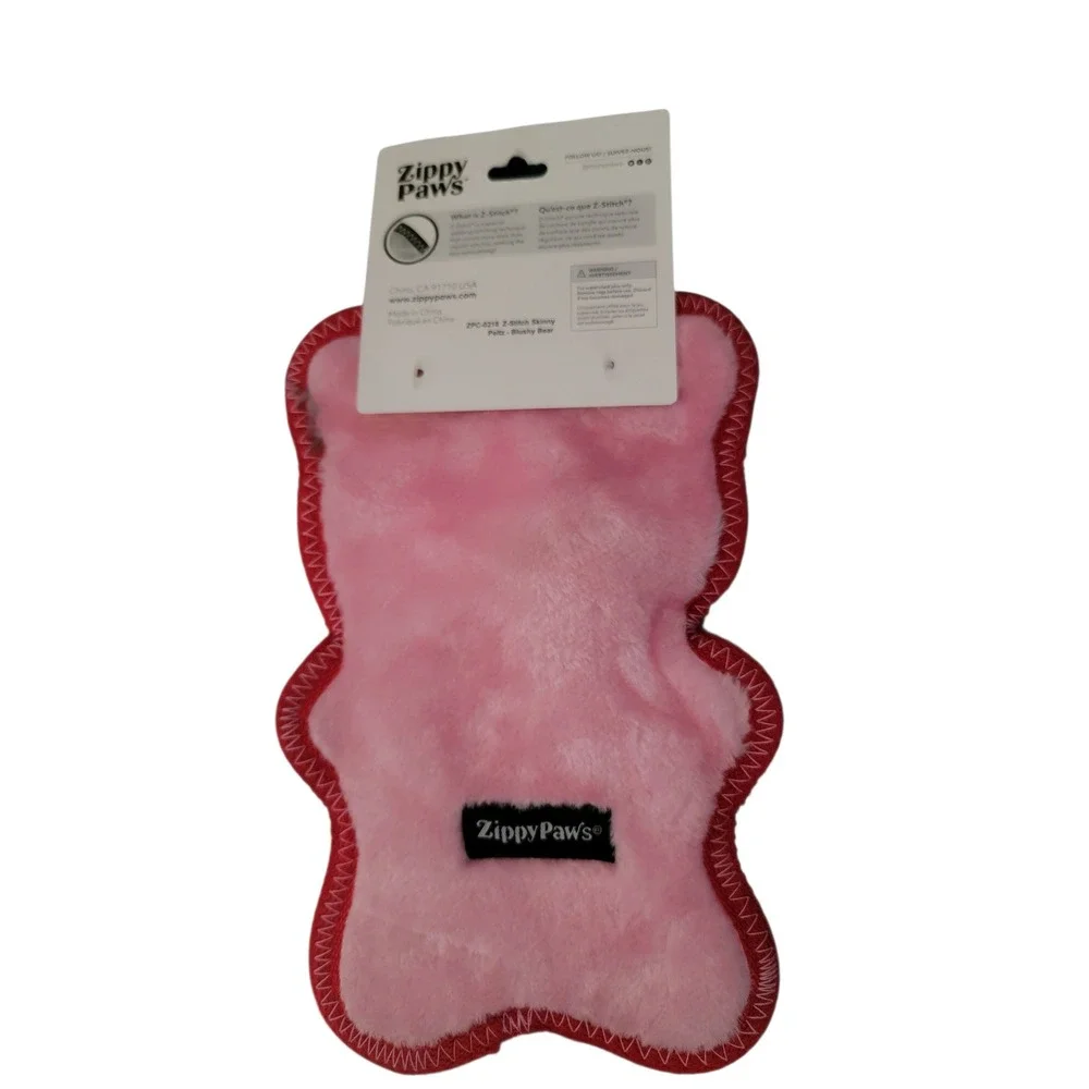 Zippy Paws Z Stitch Durable Pink Bear Dog Toy No Stuffing Multi Layered Fabric‎